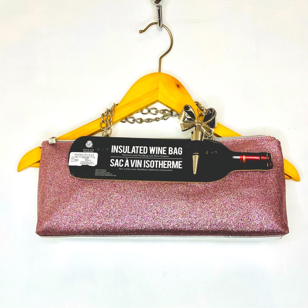 🪷NWT🪷 Insulated Thermal Wine Bag, Pink with Sparkle, Wild Eye Design
